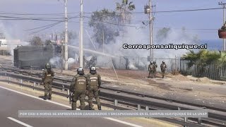 POR CASI 6 HORAS SE ENFRENTARON CARABINEROS Y ENCAPUCHADOS EN EL CAMPUS HUAYQUIQUE DE LA UNAP [upl. by Otaner]