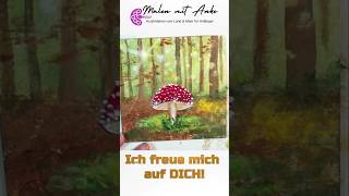 Fliegenpilz im Wald mit Acryl malen lernen shorts malkurs [upl. by Ateekahs]