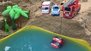 Gani Tayo Bus falls into the water Fire Truck Ambulance Police Car rescue Tayo Bus toys play [upl. by Lemhaj]