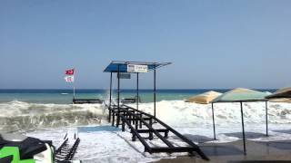 Monster Waves drops on the beach Kemer Turkey Simena Hotel [upl. by Eckhardt]