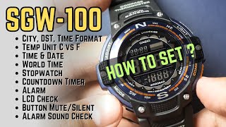 Casio SGW100 Tutorial How To Set Time Date Alarm Timer LCD Alarm Check Mute 1 Manual [upl. by Youlton]