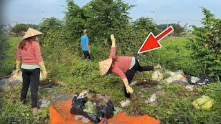 Girl Almost Falls While Cleaning Trash in Residential Area [upl. by Itnava]