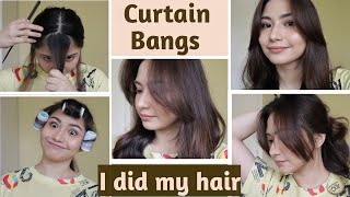 HAIRSTYLISTS GUIDE TO CUTTING YOUR OWN CURTAIN BANGS ON CURLY HAIR [upl. by Calendra248]