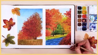 How to Paint a Fall Scenery with Watercolors for Beginners  Art Journal Thursday Ep 18 [upl. by Nrev687]