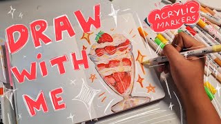 draw with me 🍓🥛✨️  acrylic markers  artchannel foodillustration acrylicmarkers traditionalart [upl. by Grey584]