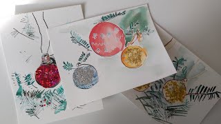 Dessin facile de boules de Noël à l’aquarelle cartes de vœux [upl. by Sacul]