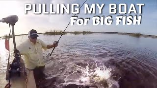 Wading and Pulling a Boat for BIG BASS in Super Shallow Water [upl. by Enilamme]