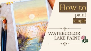 Easy Sunset Lake Paint Watercolorstep by step MaliikaArt1979 [upl. by Idnat86]