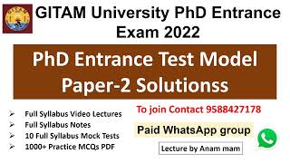 GITAM PhD Entrance Exam 2022  Model Test Paper2 Solutions  Research Methodology [upl. by Casabonne423]