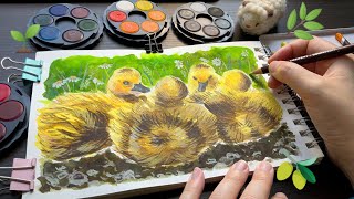 Baby geese mixed media art 🌿🌺 How I use fixative spray 😊 [upl. by Alage]