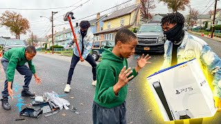 Destroying Kids PS4 in the hood amp Surprising With A PS5  HILARIOUS [upl. by Elleirb]