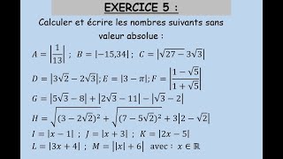 Ordre dans IR Série 1 Exercice 5Valeur absolueTCSFTronc commun science français [upl. by Kcirtapnhoj]