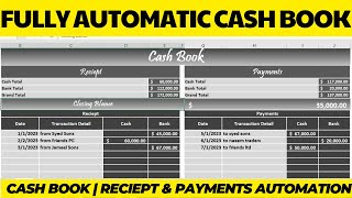 How to Make fully automatic Cash Book  Receipt and Payment Details automation in Excel [upl. by Halie]