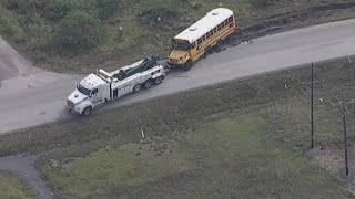 No injuries reported after Alvin ISD school bus flips on its side [upl. by Tnomyar412]