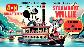 Steamboat Willie 🎥 4K REMASTERED 🐾 Walt Disney Mickey Mouse Cartoon 🎬 HD UHD High Quality Definition [upl. by Oalsinatse]