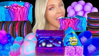 ASMR MUKBANG Galaxy Desserts Crepe Cake Freeze Dried Taffy Blueberry Wax Isomalt Candy Drink 먹방 [upl. by Ohare]