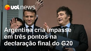 Argentina cria impasse em 3 pontos no G20 questões de gênero taxação de superricos e Agenda 2030 [upl. by Okimuk]