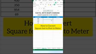 Convert formula  Convert Square feet to Feet to Meter  msexcel viralreels reels exceltricks [upl. by Terrej]