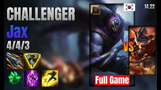 CHALLENGER Top Jax vs Rumble lol KR solo rank Full Game 1422 [upl. by Erodisi455]