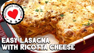 Recipe For Lasagna With Ricotta Cheese Mozzarella amp Parmesan  Easy Lasagna  Cooking Up Love [upl. by Lleynad246]