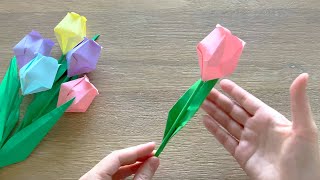 Origami Tulip Flower  Origami Flower Paper Tulip [upl. by Tailor]