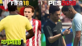 FIFA 18 Vs PES 2018  Referee Motions  Fouls amp Cards Gameplay Comparison [upl. by Evan684]