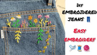 Embroidery on Jeans  DIY Embroidered Jeans  Easy embroidery design [upl. by Daniell]