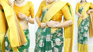 Tissue organza saree draping to look very easy amp tall  saree draping to look very attractive [upl. by Binnie970]