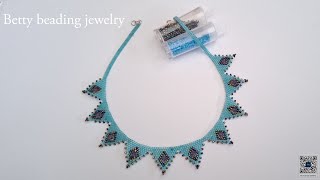 Beaded necklace A row of triangel with bicon beads center elegant and easy to make for beginners [upl. by Ankney94]