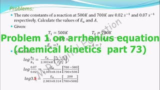 Problem 1 on Arrhenius equation chemical kinetics part 73 for CBSE class 12 and JEE IIT [upl. by Chesnut]