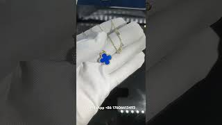 Custom Made Van Cleef Arpels Vintage Alhambra Necklace 18K Yellow Gold Blue Agate [upl. by Atiras]