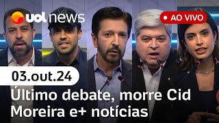 Debate na Globo terá candidatos sob tensão morre Cid Moreira Datafolha e ao vivo  UOL News [upl. by Tijnar114]