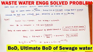 BOD and Ultimate BOD  BOD problem  how to calculate ultimate BOD  BOD of waste water  sewage BOD [upl. by Kram293]