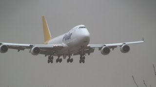 Storm Polar Air Cargo Boeing 747400F Crosswind Landing at Narita [upl. by Lowney]