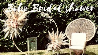 DIY PAMPAS GRASS amp PALM SPEAR DECOR ON ROUND ARCH BACKDROPBOHO BRIDAL SHOWER DECOR [upl. by Lyell934]