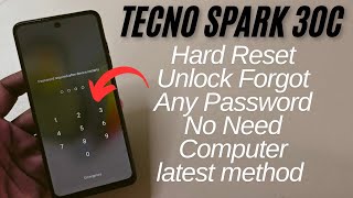 Tecno Spark 30c Hard Reset Unlock Password 🔑 ✅ [upl. by Agrippina]