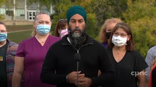 Jagmeet Singh discusses healthcare campaign promises during stop in Saskatoon – September 18 2021 [upl. by Entwistle]