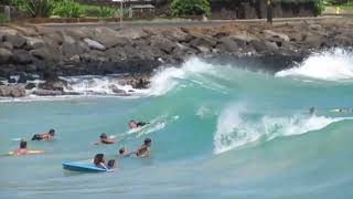 Brennecke quotBoogie Boardquot Beach Poipu Kauai July is high surf good waves [upl. by Vastha116]