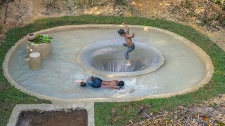 How We build Swimming Pool Water Slide into Underground Tunnel Swimming Pool [upl. by Haduhey205]