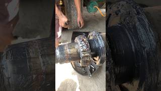 Filling the grease inside the bearing Truck Hub Greasing grease bearing truck shorts how viral [upl. by Evers]