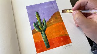 Sketchbook Painting with Gouache  Easy Desert Landscape  Art Inspiration [upl. by Emie]