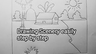 Drawing Scenery easily step by step pakritik drisso akar koushol scenery art drawing easy [upl. by Ueih]