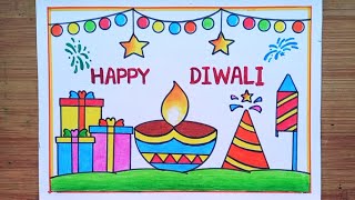 Diwali Drawing EasyDiwali Poster DrawingHappy Diwali DrawingHow To Draw Diwali Diya Drawing Easy [upl. by Sibel510]