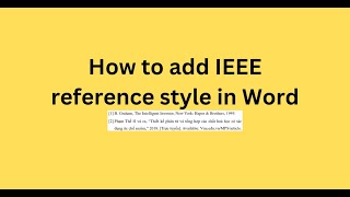 How to add IEEE reference style in Word [upl. by Silvain]