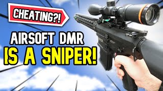 AIRSOFT DMR is BASICALLY a SNIPER INSANE RANGE [upl. by Michele]