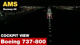 COCKPIT LANDING  Beautiful Night Approach into Amsterdam Schiphol Airport AMS  Boeing 737800 [upl. by Gearhart164]