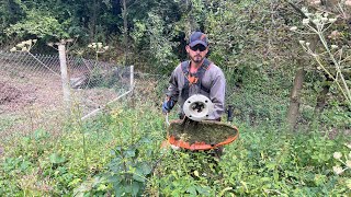 Stihl Fs 511C with durocut 404 trimmer head cutting big grass Motocoasa Stihl cu fir de 4 mm [upl. by Assirod671]