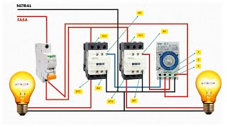 Theben SUL 181h Timer connection diagram with 2 Contactors [upl. by Primo]