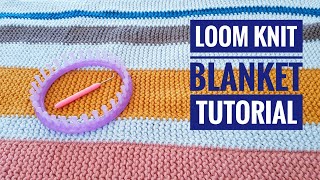 How to Loom Knit a Garter Stitch Striped Blanket  Rug using a Round Loom DIY Tutorial [upl. by Erline]