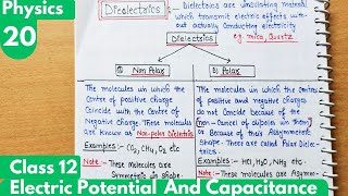 20 Dielectrics Polar and Non polar Dielectrics Electrostatic Potential and Capacitance Class12 [upl. by Smoht]